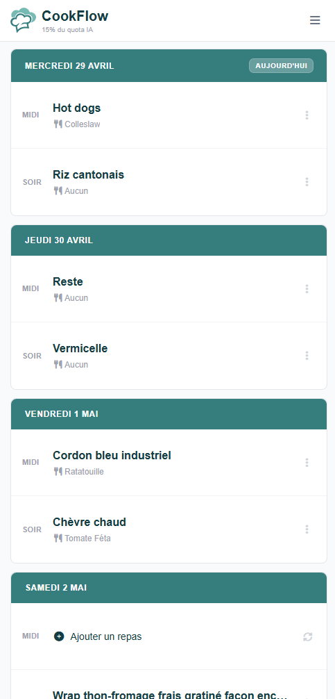 Planning des repas CookFlow