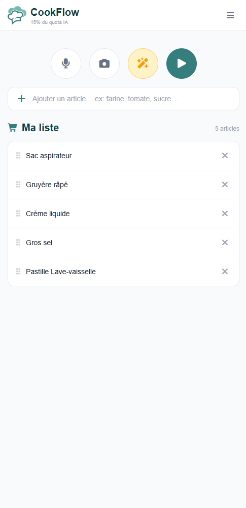 Liste de courses automatique CookFlow